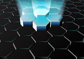Vector illustration of Perspective hexagonal background with blue lights