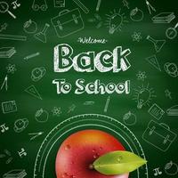 ilustración vectorial de bienvenida de nuevo al fondo de la escuela con manzana roja