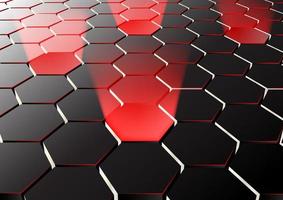 Vector illustration of Perspective hexagonal background with red lights