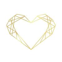Golden geometric heart frame. Luxury polygonal border for decoration valentine's day, wedding invitations, greeting cards. Vector illustration isolated on white background