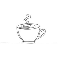 Continuous one line drawing of cup of coffee or tea with steam. Hand drawn cup of coffee in linear style. Vector illustration isolated on white background