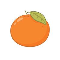 Orange with green leaf in cartoon style. Fruit icon isolated on white background. Vector illustration