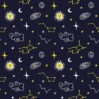 patrón impecable con un cielo estrellado, nubes, constelaciones y estrellas