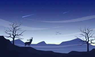 Flat Morning Silhouette Landscape With Mountains and Moose vector