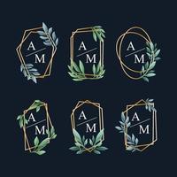 Wedding Monogram with Geometric Frame and Leaves vector