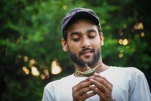 man with magic lamp image photo