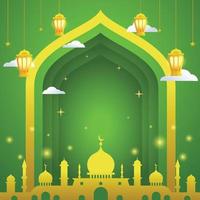 concepto de fondo de la mezquita y las estrellas de eid mubarak vector