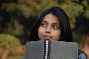 Female girl having daddy watching something photo