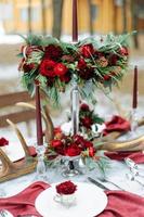 Winter Wedding decor with red roses photo