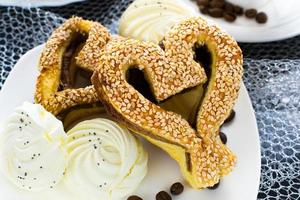 heart shaped pastry with sesame seeds