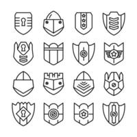 medieval shield line icons vector