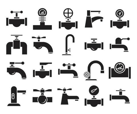 gauge, pipeline and water tap icons