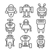 caricatura, robot, iconos, línea, arte vector