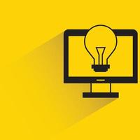 light bulb and computer on yellow background illustration vector