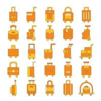 conjunto de iconos de equipaje naranja y bolsa de viaje vector