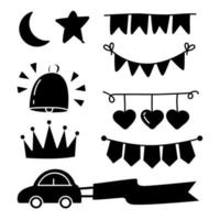 wedding party banner and ribbon badge elements illustration