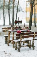 Winter Wedding decor with red roses photo