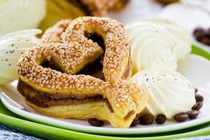 heart shaped pastry with sesame seeds photo