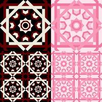 Patrón transparente 4 en 1 diseñado a partir de formas geométricas. úselo como fondo, patrón de camisa y haga patrones en las cosas. rosa, blanco, negro, rojo y blanco. vector