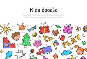 Website banner template childish drawings in color. Doodle sketch style. Vector composition design.