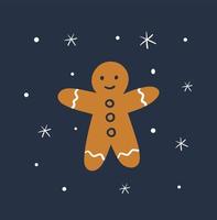 hombre de pan de jengibre lindo dibujado a mano sobre fondo oscuro. ilustración de galletas festivas. vector