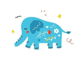 Hand drawn cute elephant. Cartoon animal in scandinavian style. Vector illustration.