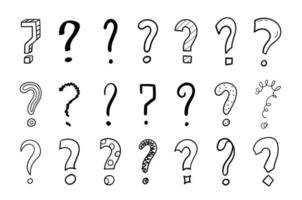 Hand drawn question marks set. Doodle sketch. Vector illustration isolated on white background.