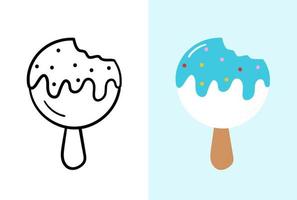 Ice cream on stick with icing. Doodle sketch. Hand drawn vector illustration.