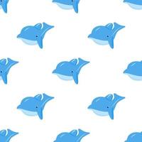 Seamless pattern with blue funny dolphin. Vector background. Baby fabric textile. Summer backdrop. For wrapping, package product, t shirt clothes print. Animal digital paper