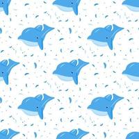 Seamless pattern with dolphins, drop of water. Blue color. For fabric textile, wrapping, print for baby clothes, t shirt, wallpaper, digital paper. Vector background. Funny kids backdrop