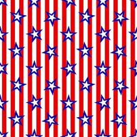 Seamless pattern with blue white stars on red striped background. Patriotic backdrop. Vector illustration. As template for wrapping paper, wallpaper, fabric clothes textile. 4th of july concept.