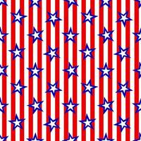 Seamless pattern with blue white stars on red striped background. Patriotic backdrop. Vector illustration. As template for wrapping paper, wallpaper, fabric clothes textile. 4th of july concept.