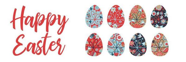 Felices Pascuas. un conjunto de huevos de pascua de colores. vector