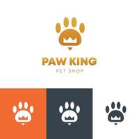 logotipo minimalista del negocio de la tienda de mascotas del rey de la pata vector