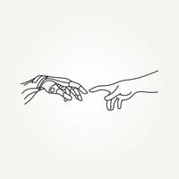 illustration of robotic and human hands touching vector