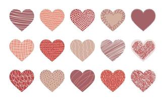 Vector set of abstract heart shaped backgrounds. Modern trendy Valentines day illustration. Patterns of hand drawn curves, lines. Doodle icons set for social networks, posters, design templates