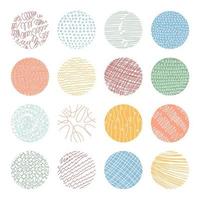 Vector set of round abstract backgrounds. Contemporary trend illustration. Patterns of hand drawn curves, lines, points, spots. Doodle icons set for social networks, posters, design templates