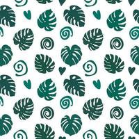 Seamless texture of green monstera leaves, foliage pattern, natural abstract background vector