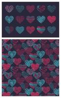 Vector geometric seamless pattern of hearts. Simple texture of hand drawn curves, lines, spirals. Contemporary trend illustration. Doodle abstract background, wallpaper