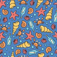 Summer seamless pattern with sea doodles shells, crabs, starfish, bubbles, etc. Good for kids textile prints, wrapping paper, wallpaper, stationary, scrapbooking, etc. EPS 10 vector