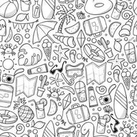 Summer seamless pattern with sketched monochrome doodles. Good for coloring pages, wrapping paper, packaging, backgrounds, wallpaper, textile prints, etc. EPS 10