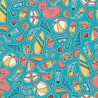 Summer seamless pattern with hand drawn doodles. Kids apparel, textile print, wallpaper, scrapbooking, wrapping paper, background, etc. EPS 10 vector