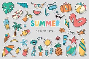Set of 35 summer stickers with white edge. Good for labels, prints, sublimation, cards, magnets, scrapbooking, clip art, stationary, etc. EPS 10 vector