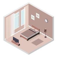 ilustración isométrica vectorial, interior 3d, dormitorio, sala de descanso vector