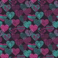 Vector geometric seamless pattern of hearts. Simple texture of hand drawn curves, lines, spirals. Contemporary trend illustration. Doodle abstract background, wallpaper. Original concept design
