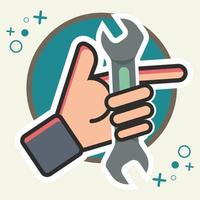 Hand hold wrench . Mechanical work concept vector illustration