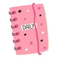 Notepad. Cute girly pink notepad with stars. Planners, organizers for writing notes and notes. Back to school. Decorative design element. Colorful vector illustration in a flat style.