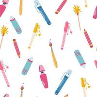 Handles and pencils seamless pattern. Back to school background. Stationery for writing, study and work. Perfect for textile, wrapping paper, package. Vector cartoon illustration.