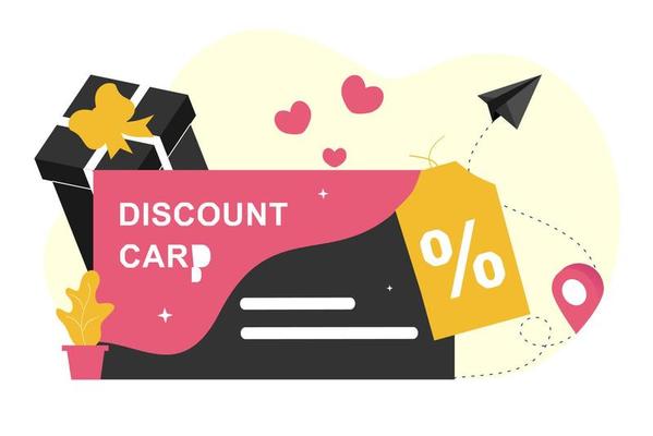 Customers getting discount card, voucher, gift card, coupon, earn points, gift certificate for promotion strategy. 3D Vector illustration template for sale, loyalty program, bonus, promotion concept.