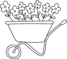 Cart With Flowers for Gardening in Doodle Style vector